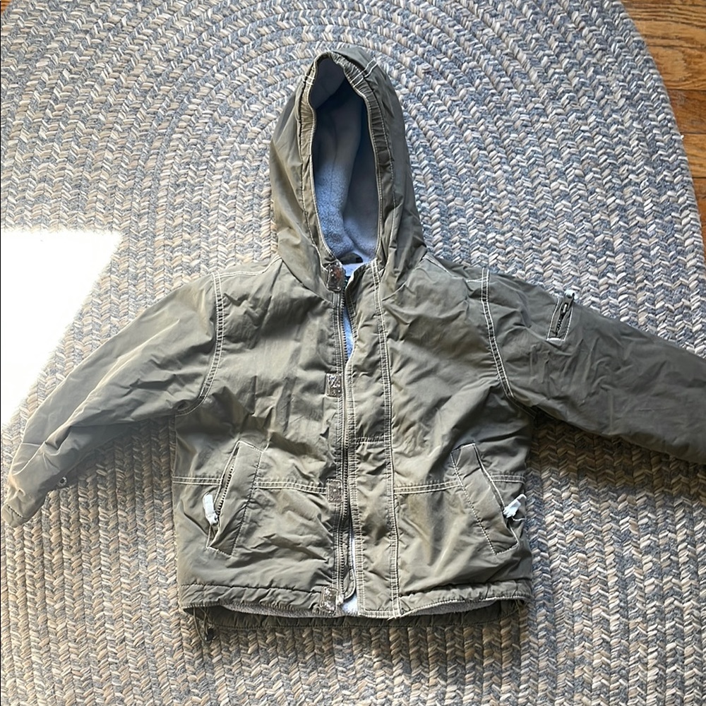 Mini Boden Winter Coat - Army Green, fleece lined, size 3-4y